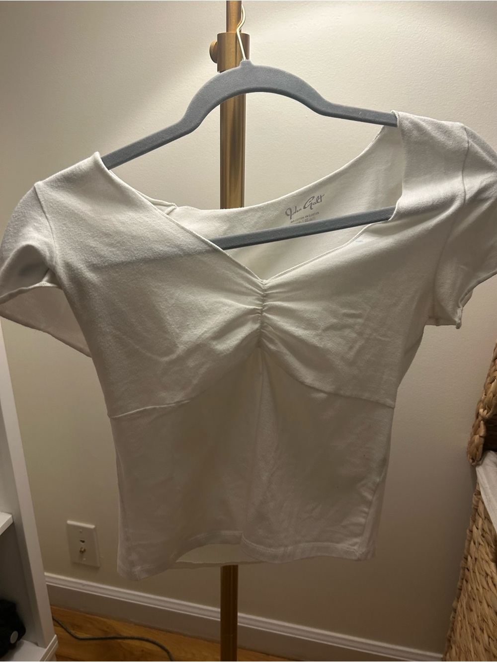 Brandy Melville White Ruched V-Neck Crop Top